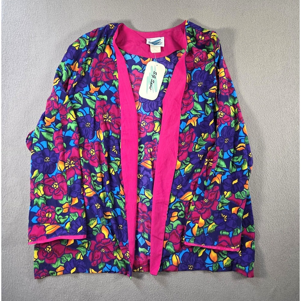 Vintage Susan Graver Robe Womens 3XL NEW Floral Open Front Kimono Art Made USA